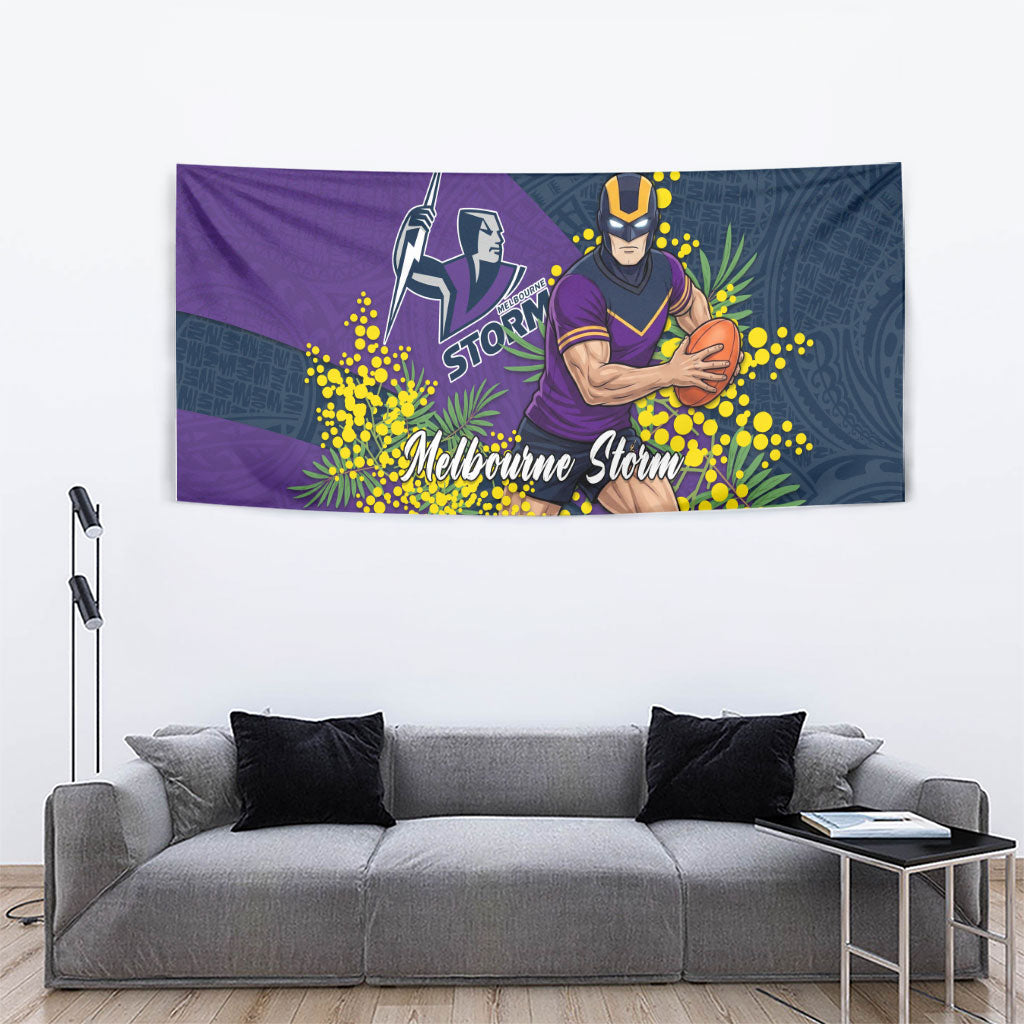 Melbourne Storm Tapestry Golden Wattle Floral Polynesian - Australian Flower - Rugby Mascot