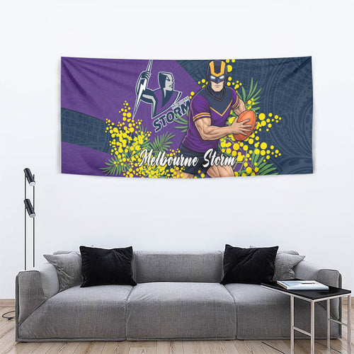 Melbourne Storm Tapestry Golden Wattle Floral Polynesian - Australian Flower - Rugby Mascot