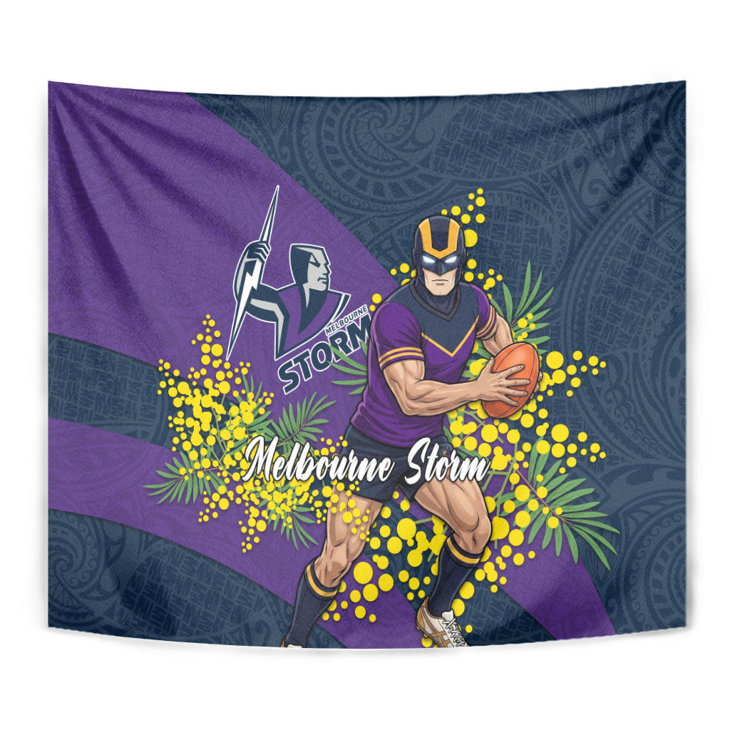 Melbourne Storm Tapestry Golden Wattle Floral Polynesian - Australian Flower - Rugby Mascot
