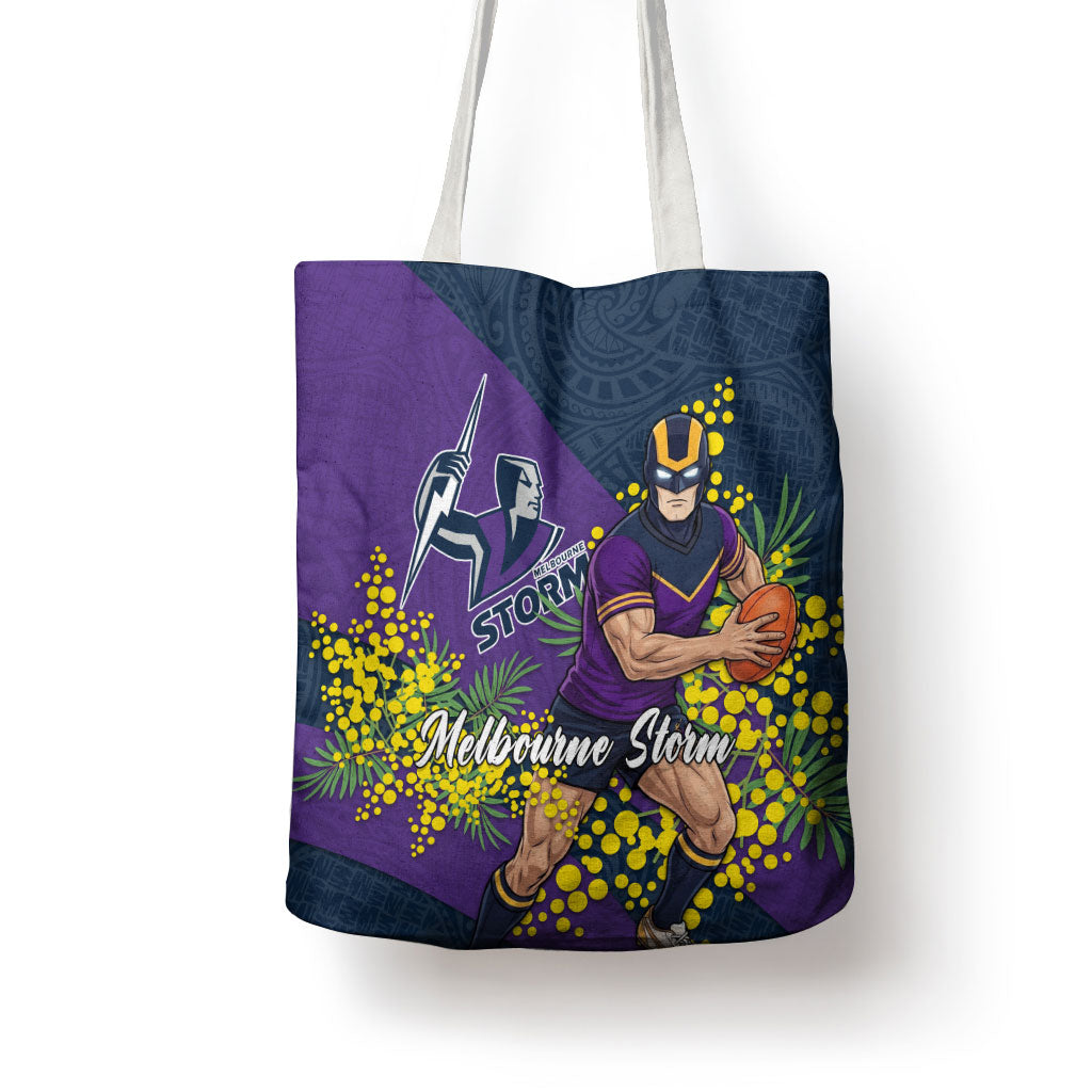Melbourne Storm Tote Bag Golden Wattle Floral Polynesian - Australian Flower - Rugby Mascot
