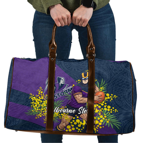 Melbourne Storm Travel Bag Golden Wattle Floral Polynesian - Australian Flower - Rugby Mascot