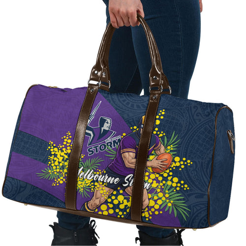 Melbourne Storm Travel Bag Golden Wattle Floral Polynesian - Australian Flower - Rugby Mascot