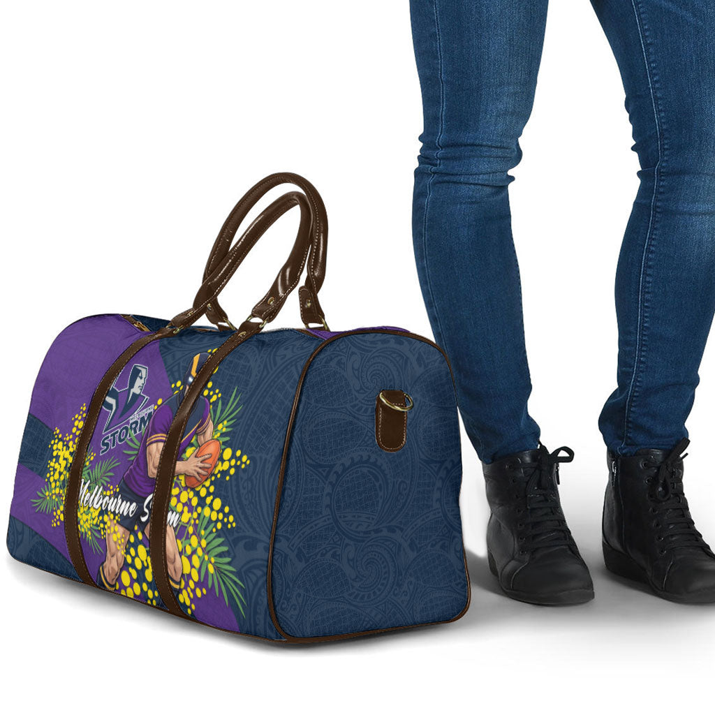 Melbourne Storm Travel Bag Golden Wattle Floral Polynesian - Australian Flower - Rugby Mascot