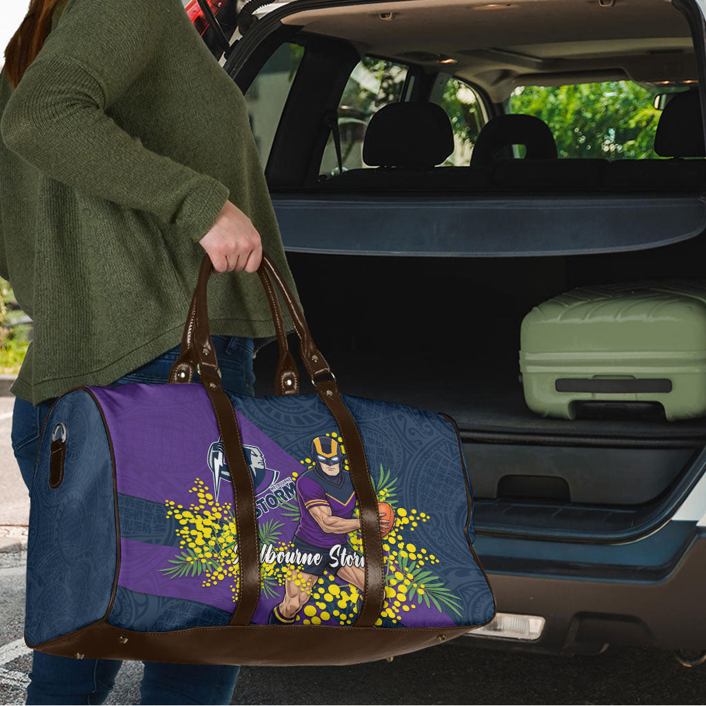 Melbourne Storm Travel Bag Golden Wattle Floral Polynesian - Australian Flower - Rugby Mascot