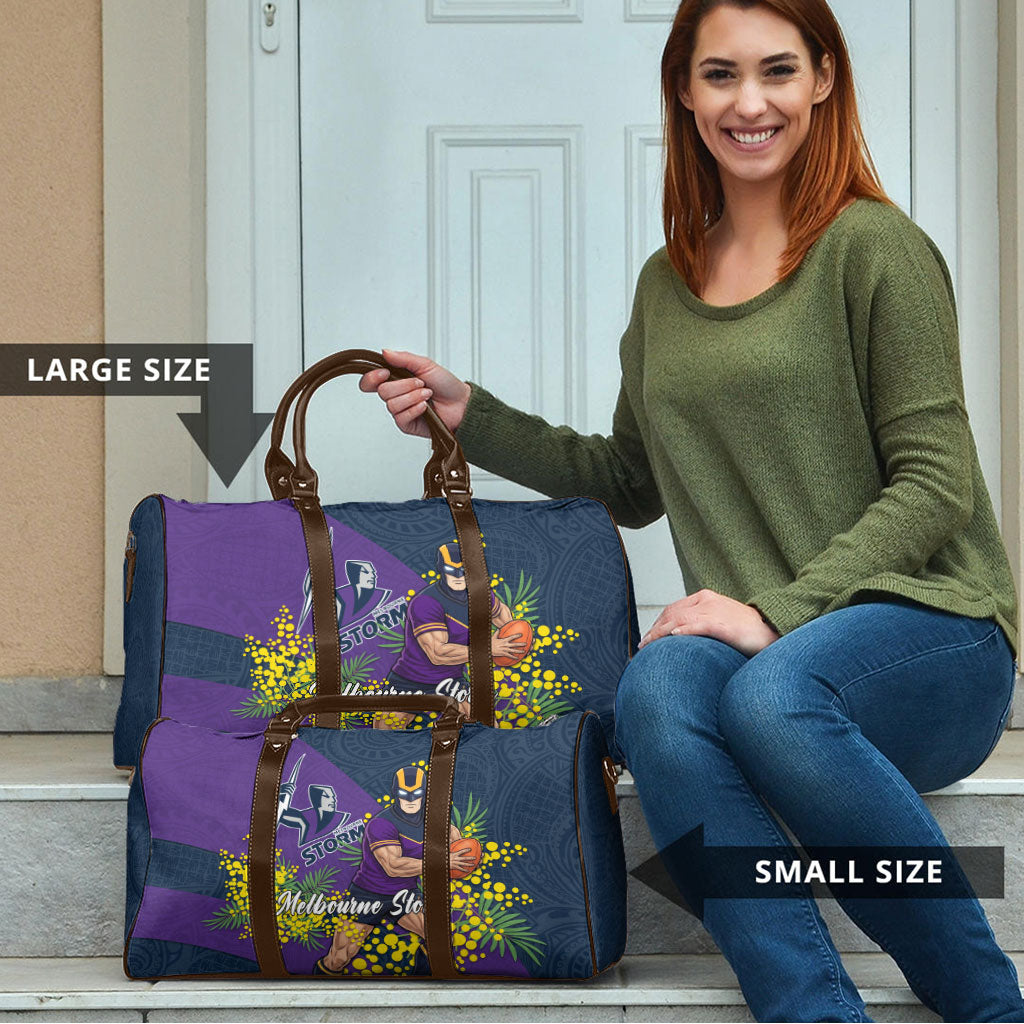 Melbourne Storm Travel Bag Golden Wattle Floral Polynesian - Australian Flower - Rugby Mascot
