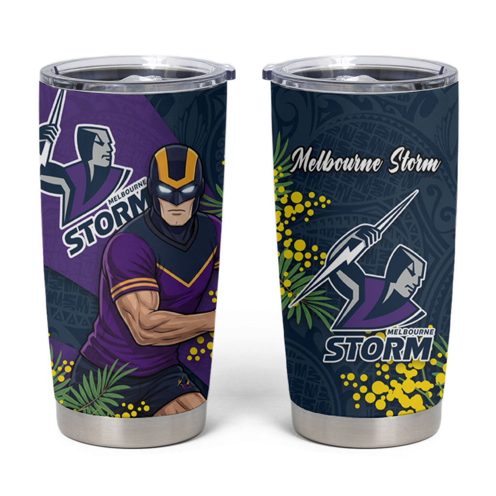 Melbourne Storm Tumbler Cup Golden Wattle Floral Polynesian - Australian Flower - Rugby Mascot