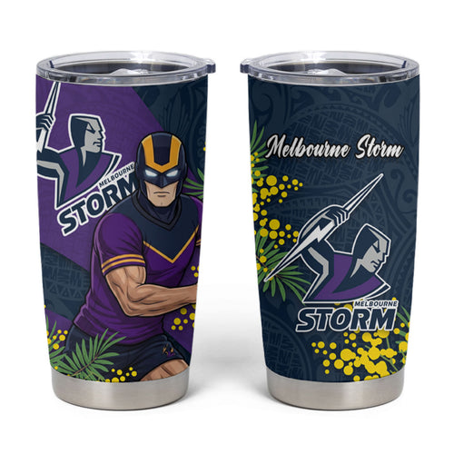 Melbourne Storm Tumbler Cup Golden Wattle Floral Polynesian - Australian Flower - Rugby Mascot