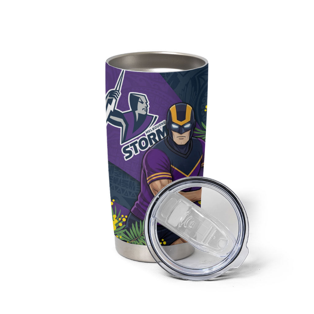 Melbourne Storm Tumbler Cup Golden Wattle Floral Polynesian - Australian Flower - Rugby Mascot