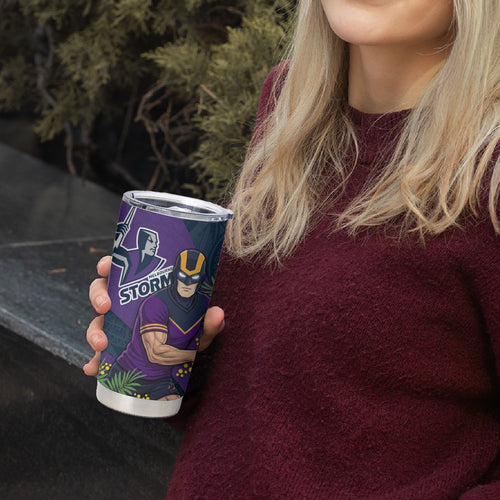 Melbourne Storm Tumbler Cup Golden Wattle Floral Polynesian - Australian Flower - Rugby Mascot