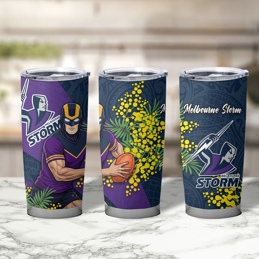 Melbourne Storm Tumbler Cup Golden Wattle Floral Polynesian - Australian Flower - Rugby Mascot