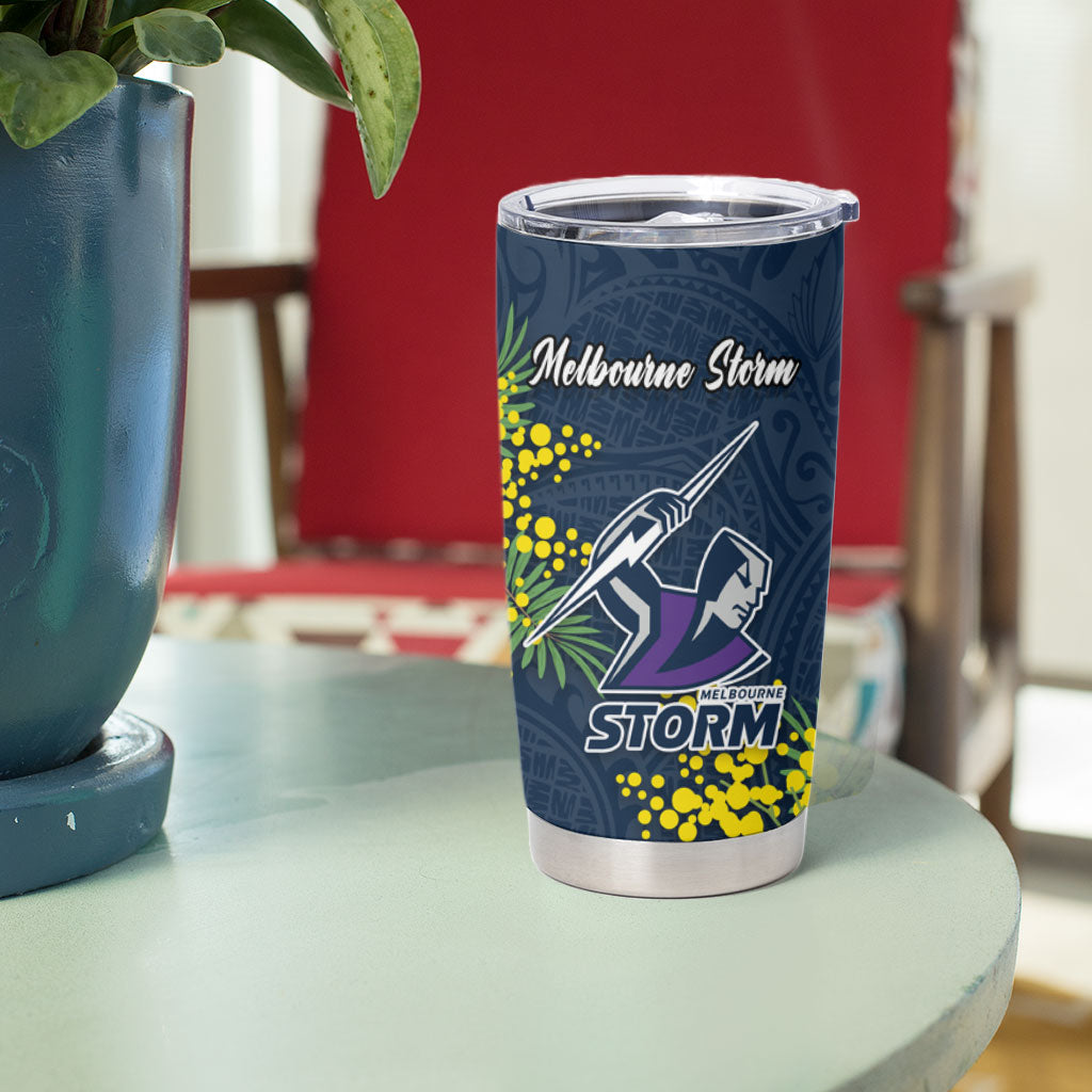 Melbourne Storm Tumbler Cup Golden Wattle Floral Polynesian - Australian Flower - Rugby Mascot