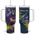Melbourne Storm Tumbler With Handle Golden Wattle Floral Polynesian - Australian Flower - Rugby Mascot