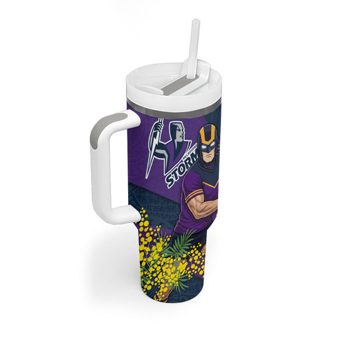 Melbourne Storm Tumbler With Handle Golden Wattle Floral Polynesian - Australian Flower - Rugby Mascot