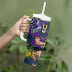 Melbourne Storm Tumbler With Handle Golden Wattle Floral Polynesian - Australian Flower - Rugby Mascot
