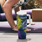 Melbourne Storm Tumbler With Handle Golden Wattle Floral Polynesian - Australian Flower - Rugby Mascot