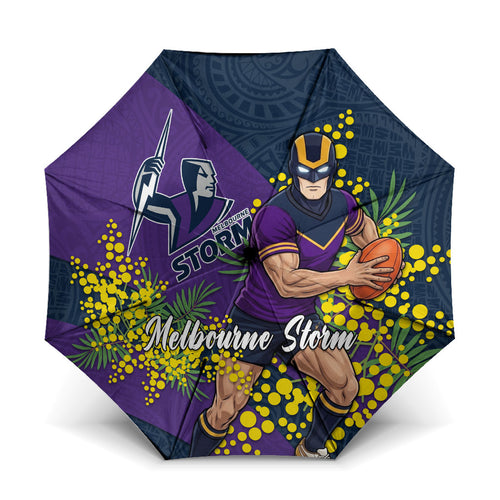 Melbourne Storm Umbrella Golden Wattle Floral Polynesian - Australian Flower - Rugby Mascot