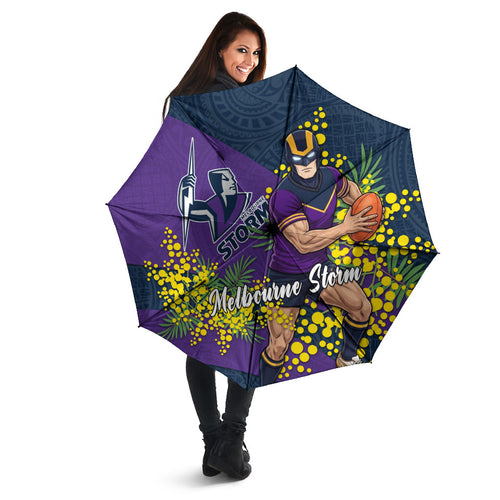 Melbourne Storm Umbrella Golden Wattle Floral Polynesian - Australian Flower - Rugby Mascot