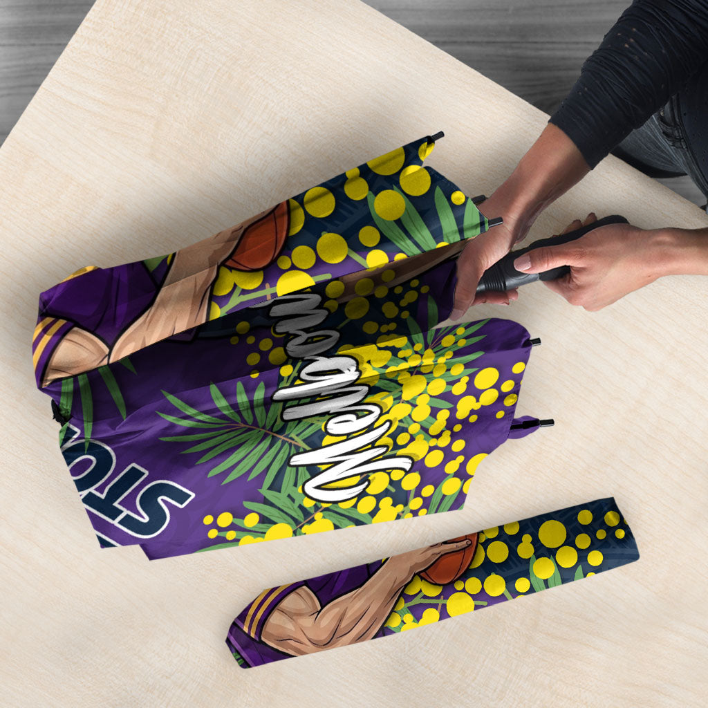 Melbourne Storm Umbrella Golden Wattle Floral Polynesian - Australian Flower - Rugby Mascot