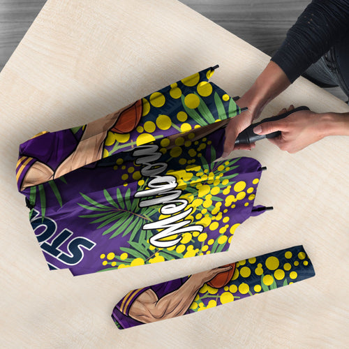 Melbourne Storm Umbrella Golden Wattle Floral Polynesian - Australian Flower - Rugby Mascot