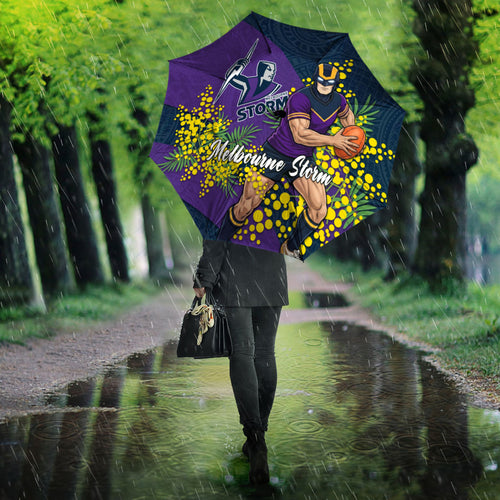 Melbourne Storm Umbrella Golden Wattle Floral Polynesian - Australian Flower - Rugby Mascot