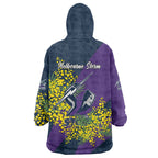 Melbourne Storm Wearable Blanket Hoodie Golden Wattle Floral Polynesian - Australian Flower - Rugby Mascot