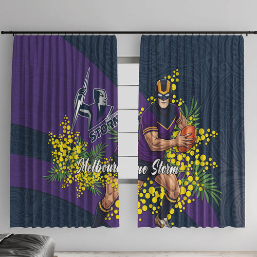 Melbourne Storm Window Curtain Golden Wattle Floral Polynesian - Australian Flower - Rugby Mascot