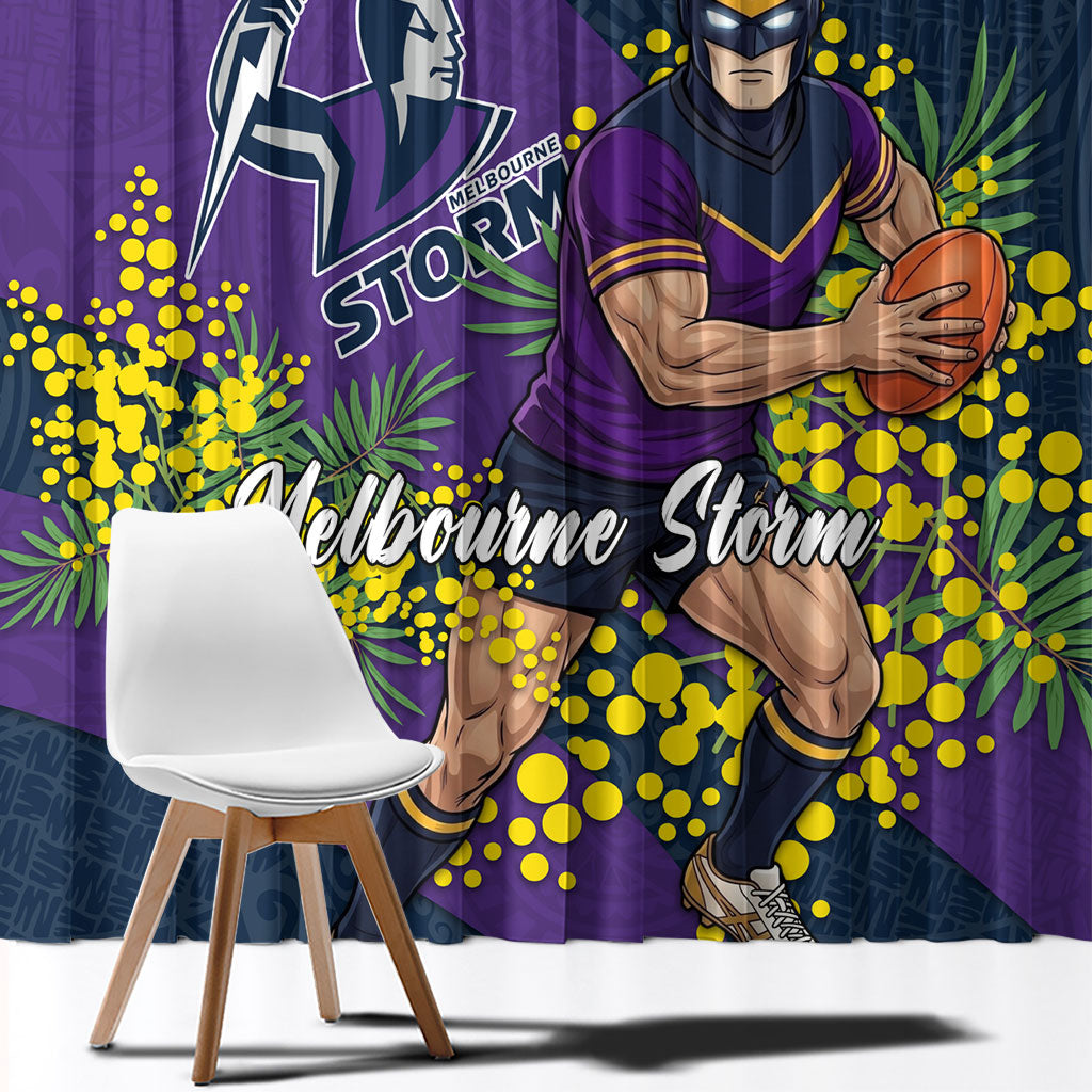 Melbourne Storm Window Curtain Golden Wattle Floral Polynesian - Australian Flower - Rugby Mascot