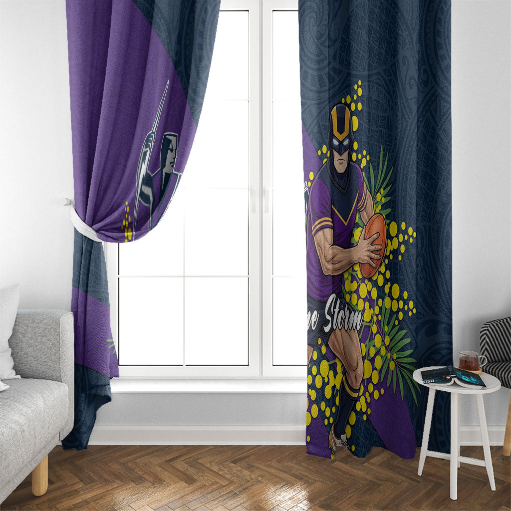 Melbourne Storm Window Curtain Golden Wattle Floral Polynesian - Australian Flower - Rugby Mascot