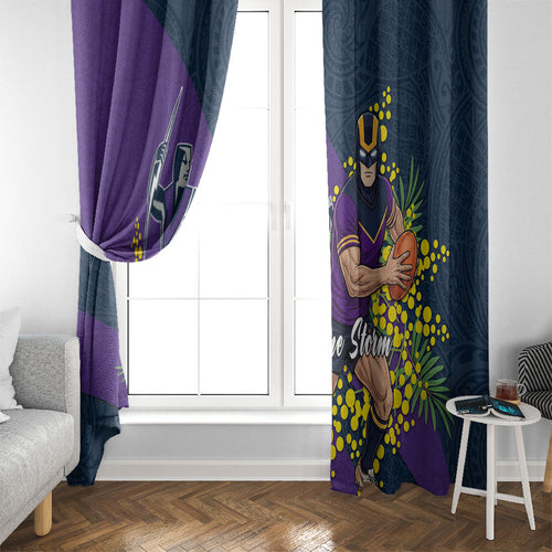 Melbourne Storm Window Curtain Golden Wattle Floral Polynesian - Australian Flower - Rugby Mascot