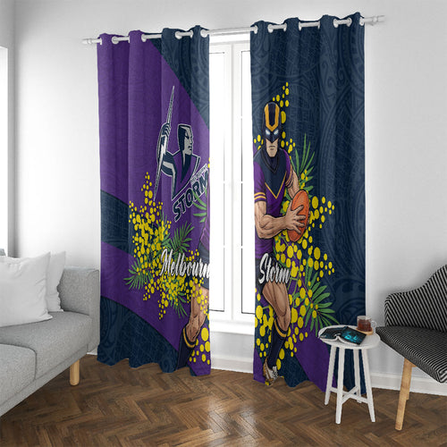 Melbourne Storm Window Curtain Golden Wattle Floral Polynesian - Australian Flower - Rugby Mascot
