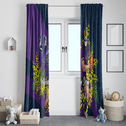 Melbourne Storm Window Curtain Golden Wattle Floral Polynesian - Australian Flower - Rugby Mascot