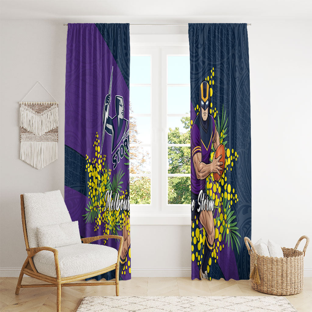 Melbourne Storm Window Curtain Golden Wattle Floral Polynesian - Australian Flower - Rugby Mascot