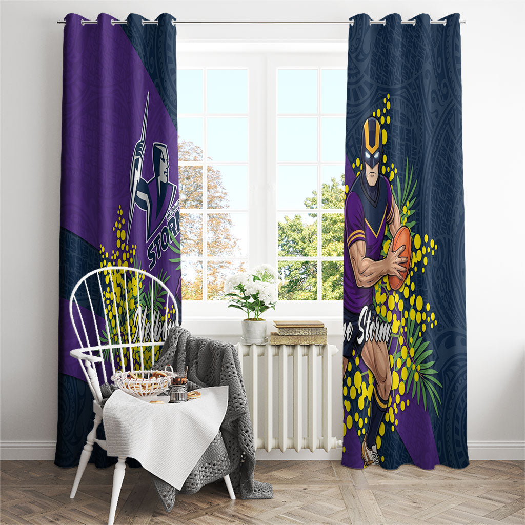 Melbourne Storm Window Curtain Golden Wattle Floral Polynesian - Australian Flower - Rugby Mascot