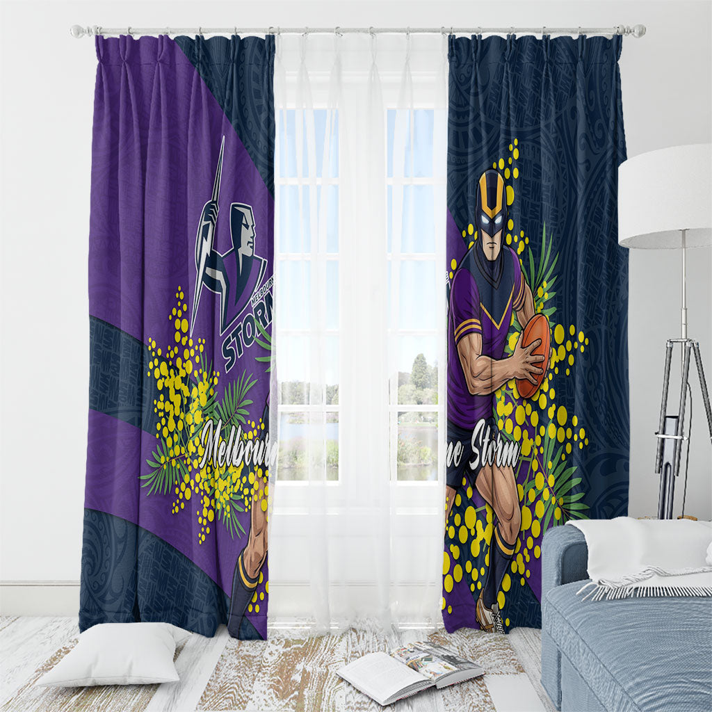 Melbourne Storm Window Curtain Golden Wattle Floral Polynesian - Australian Flower - Rugby Mascot