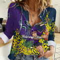 Melbourne Storm Women Casual Shirt Golden Wattle Floral Polynesian - Australian Flower - Rugby Mascot