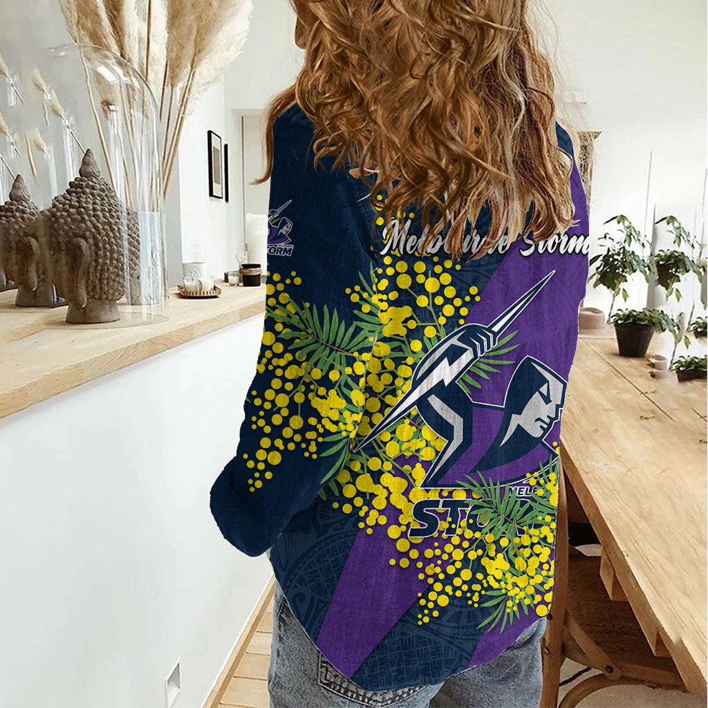Melbourne Storm Women Casual Shirt Golden Wattle Floral Polynesian - Australian Flower - Rugby Mascot