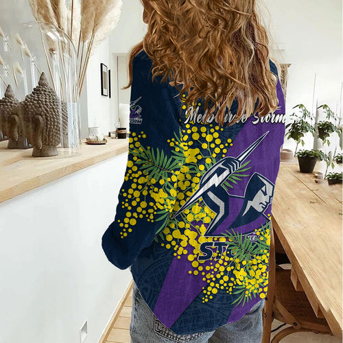 Melbourne Storm Women Casual Shirt Golden Wattle Floral Polynesian - Australian Flower - Rugby Mascot