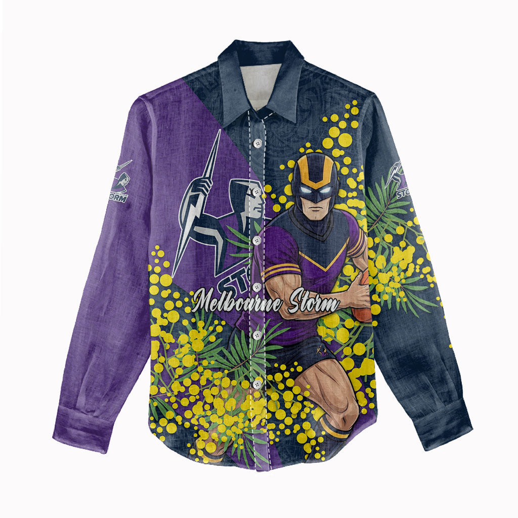 Melbourne Storm Women Casual Shirt Golden Wattle Floral Polynesian - Australian Flower - Rugby Mascot
