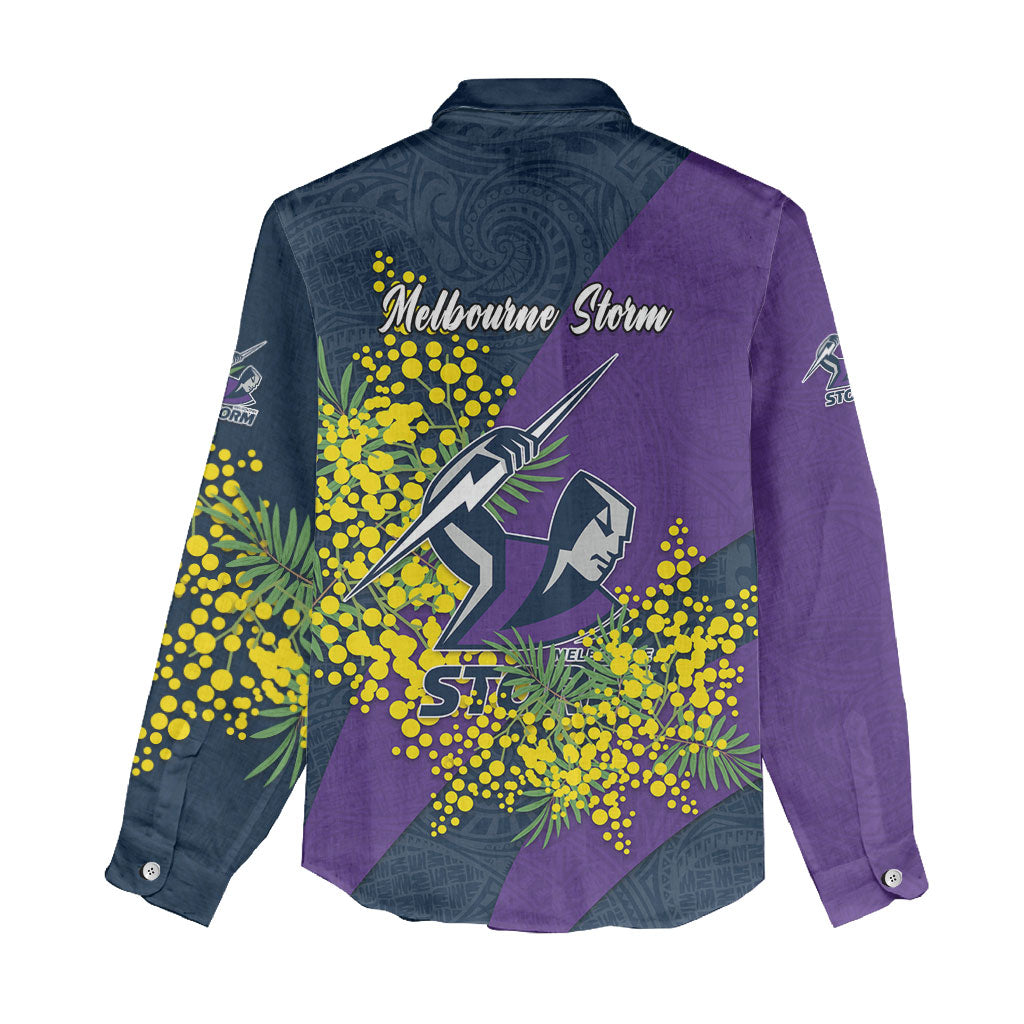 Melbourne Storm Women Casual Shirt Golden Wattle Floral Polynesian - Australian Flower - Rugby Mascot