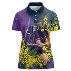Melbourne Storm Women Polo Shirt Golden Wattle Floral Polynesian - Australian Flower - Rugby Mascot