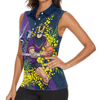 Melbourne Storm Women Sleeveless Polo Shirt Golden Wattle Floral Polynesian - Australian Flower - Rugby Mascot