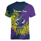Melbourne Storm Women V-Neck T-Shirt Golden Wattle Floral Polynesian - Australian Flower - Rugby Mascot
