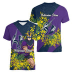 Melbourne Storm Women V-Neck T-Shirt Golden Wattle Floral Polynesian - Australian Flower - Rugby Mascot