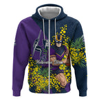 Melbourne Storm Zip Hoodie Golden Wattle Floral Polynesian - Australian Flower - Rugby Mascot