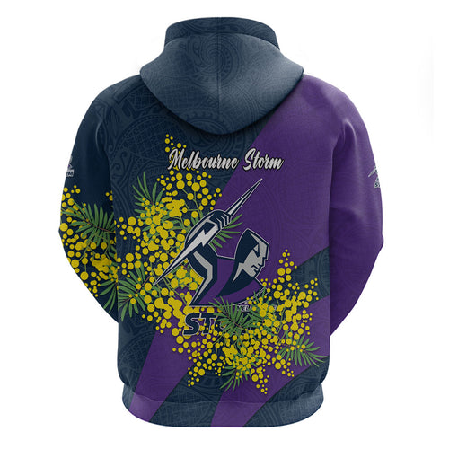 Melbourne Storm Zip Hoodie Golden Wattle Floral Polynesian - Australian Flower - Rugby Mascot
