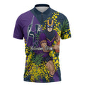 Melbourne Storm Zipper Polo Shirt Golden Wattle Floral Polynesian - Australian Flower - Rugby Mascot