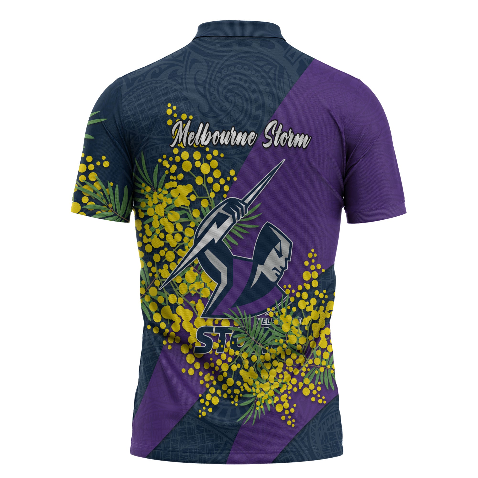 Melbourne Storm Zipper Polo Shirt Golden Wattle Floral Polynesian - Australian Flower - Rugby Mascot