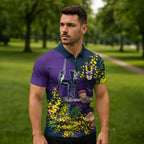 Melbourne Storm Zipper Polo Shirt Golden Wattle Floral Polynesian - Australian Flower - Rugby Mascot