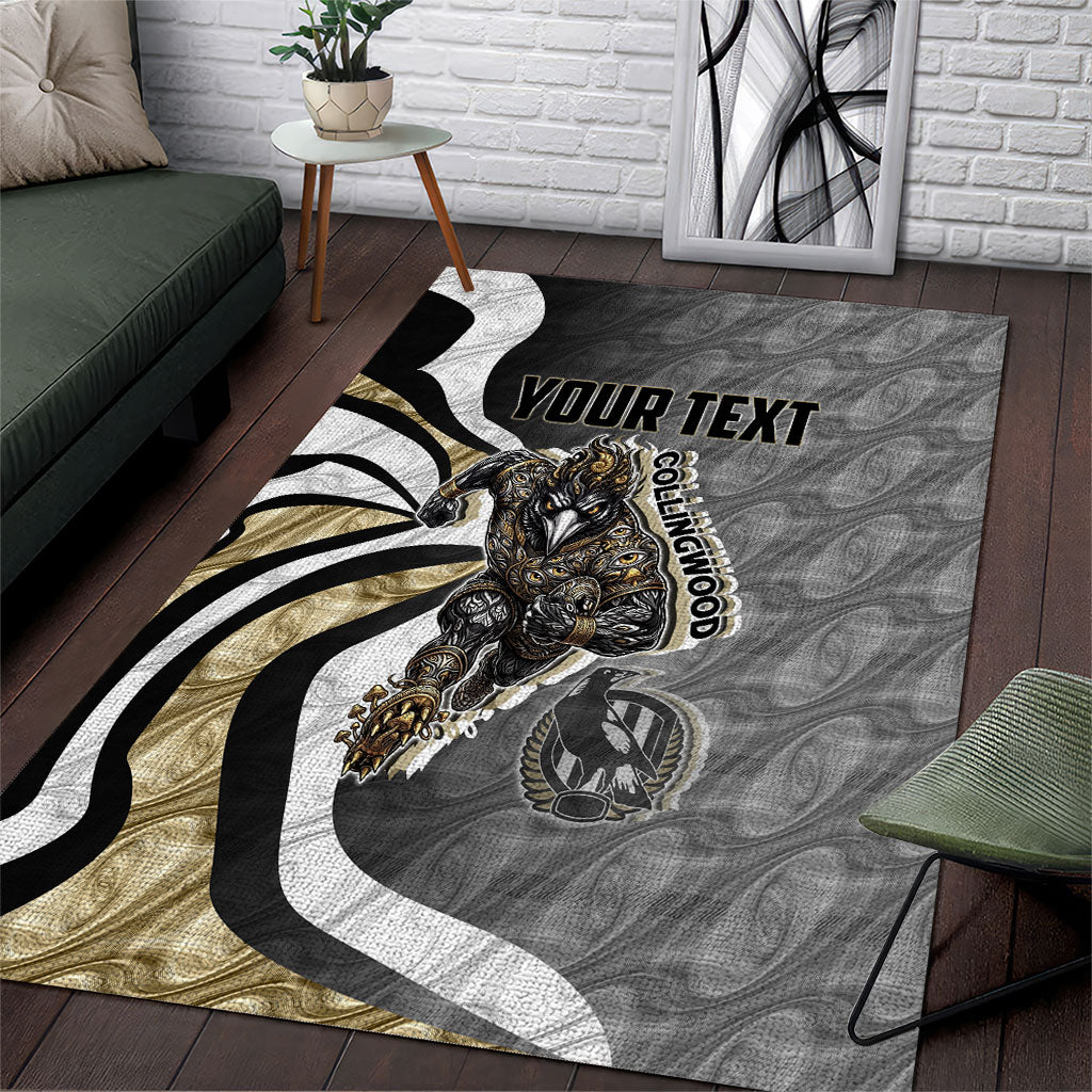 Personalised Collingwood Magpies Area Rug Trippy Psychedelic Abstract Art Mascot Football Fans