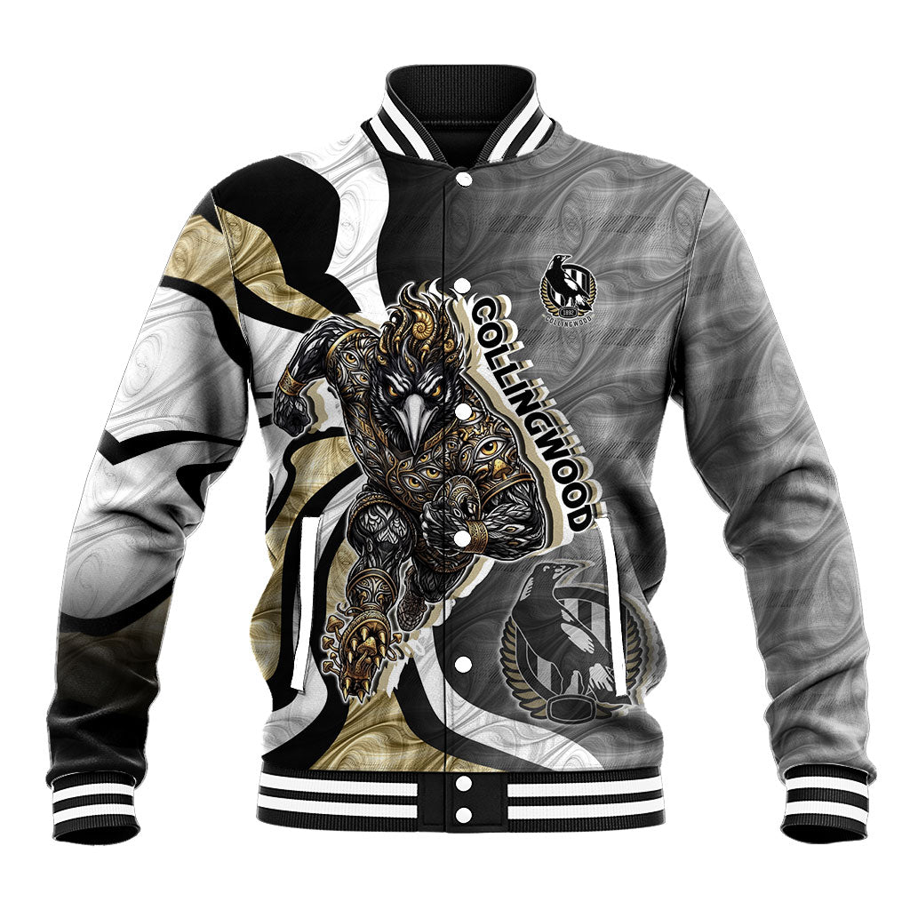 Personalised Collingwood Magpies Baseball Jacket Trippy Psychedelic Abstract Art Mascot Football Fans